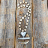 Chunky Neutral Statement Necklace, Boho Beaded Jewelry, Wood Shell Pendant