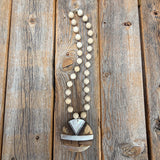 Chunky Neutral Statement Necklace, Boho Beaded Jewelry, Wood Shell Pendant