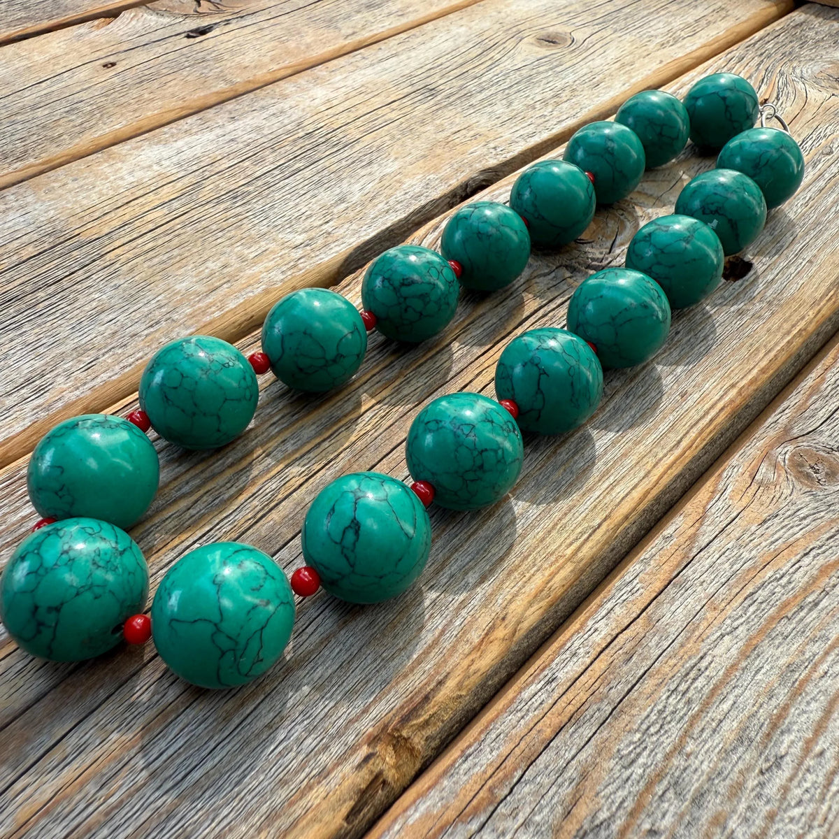 Chunky Turquoise & Red Coral Necklace, Southwestern Boho Statement Jewelry