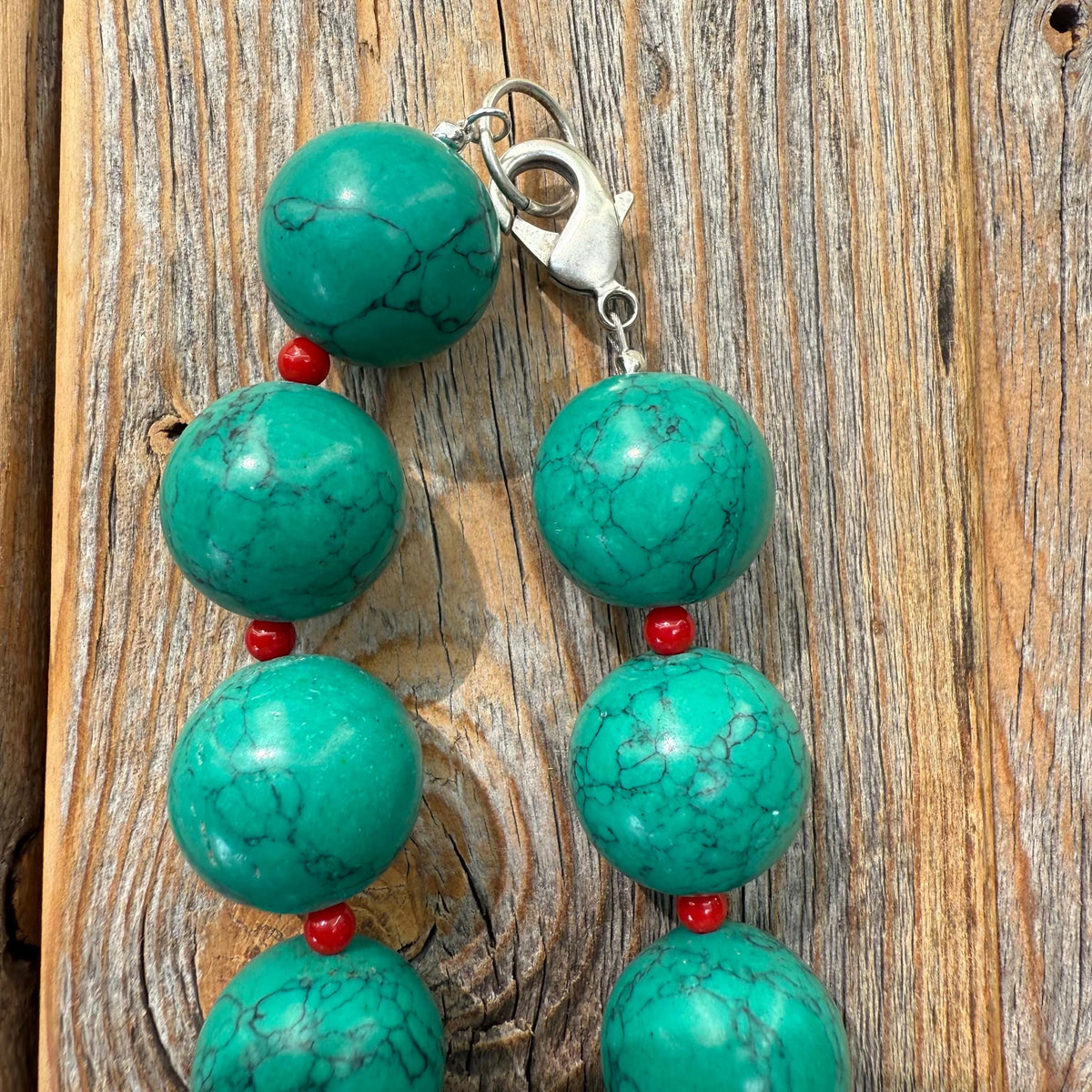 Chunky Turquoise & Red Coral Necklace, Southwestern Boho Statement Jewelry