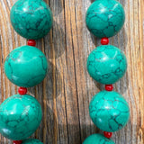 Chunky Turquoise & Red Coral Necklace, Southwestern Boho Statement Jewelry