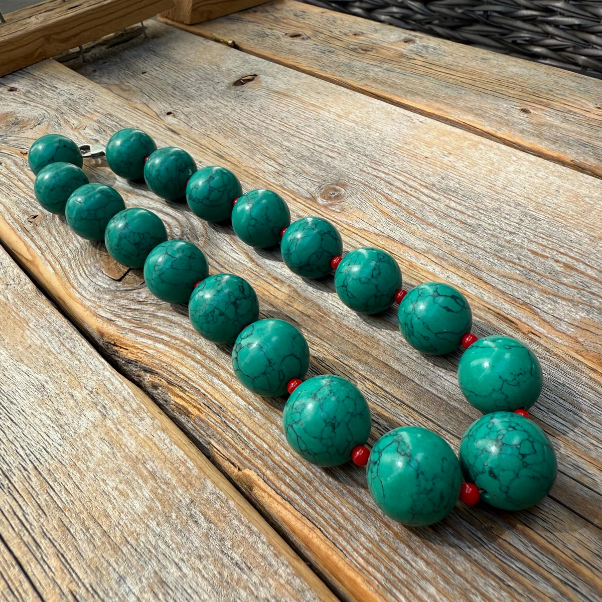 Chunky Turquoise & Red Coral Necklace, Southwestern Boho Statement Jewelry