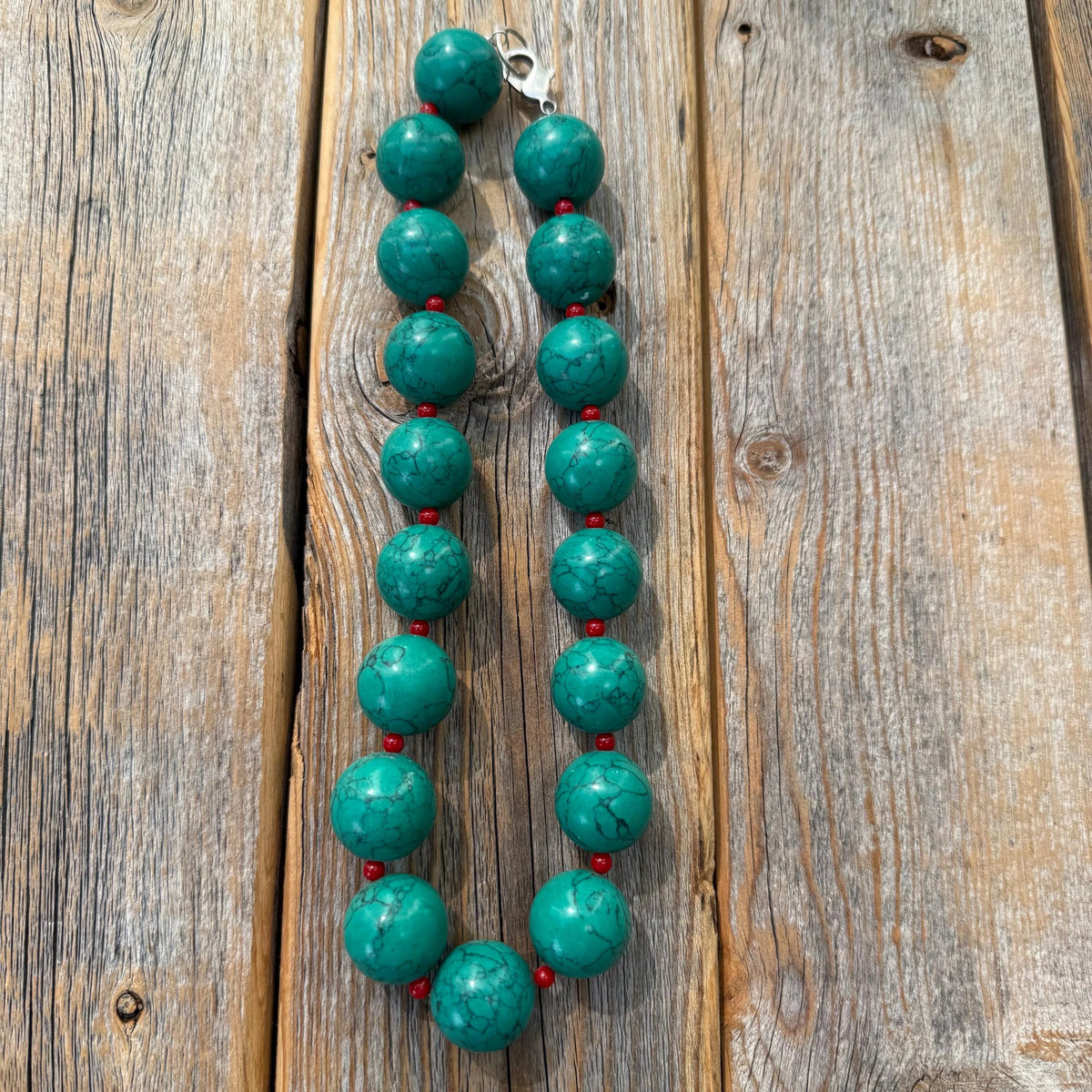 Chunky Turquoise & Red Coral Necklace, Southwestern Boho Statement Jewelry