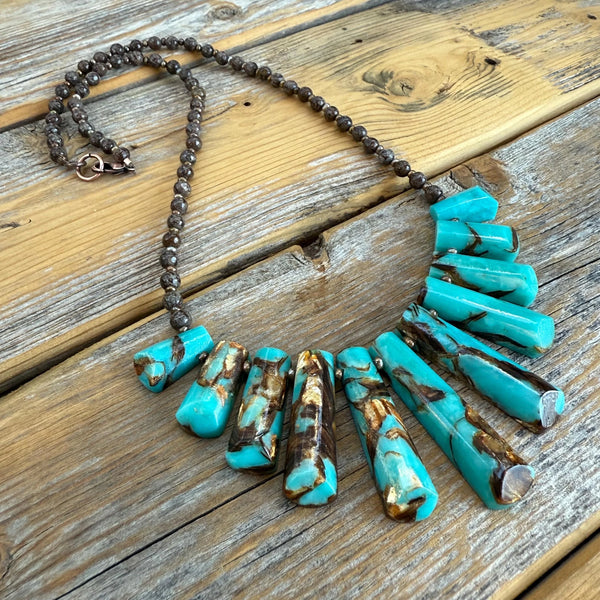 Chunky Turquoise Slab Necklace, Southwestern Beaded Statement Jewelry
