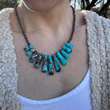 Chunky Turquoise Slab Necklace, Southwestern Beaded Statement Jewelry