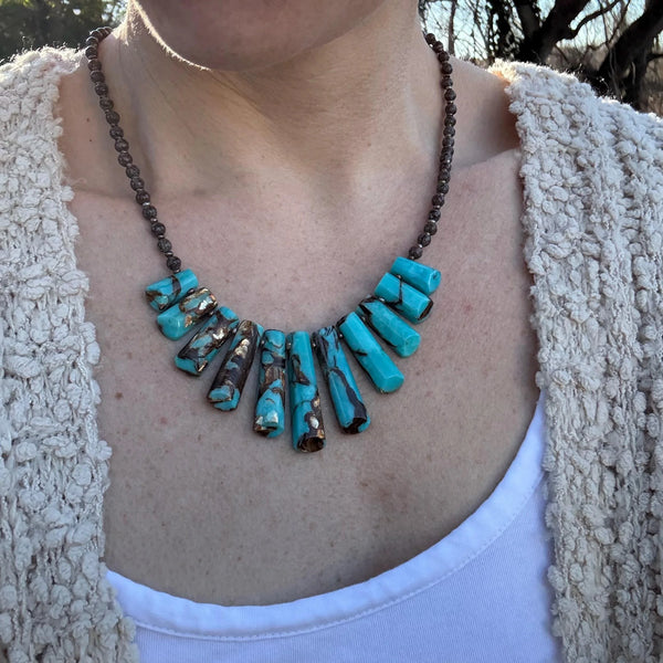 Chunky Turquoise Slab Necklace, Southwestern Beaded Statement Jewelry