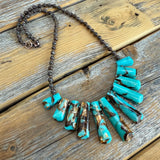 Chunky Turquoise Slab Necklace, Southwestern Beaded Statement Jewelry