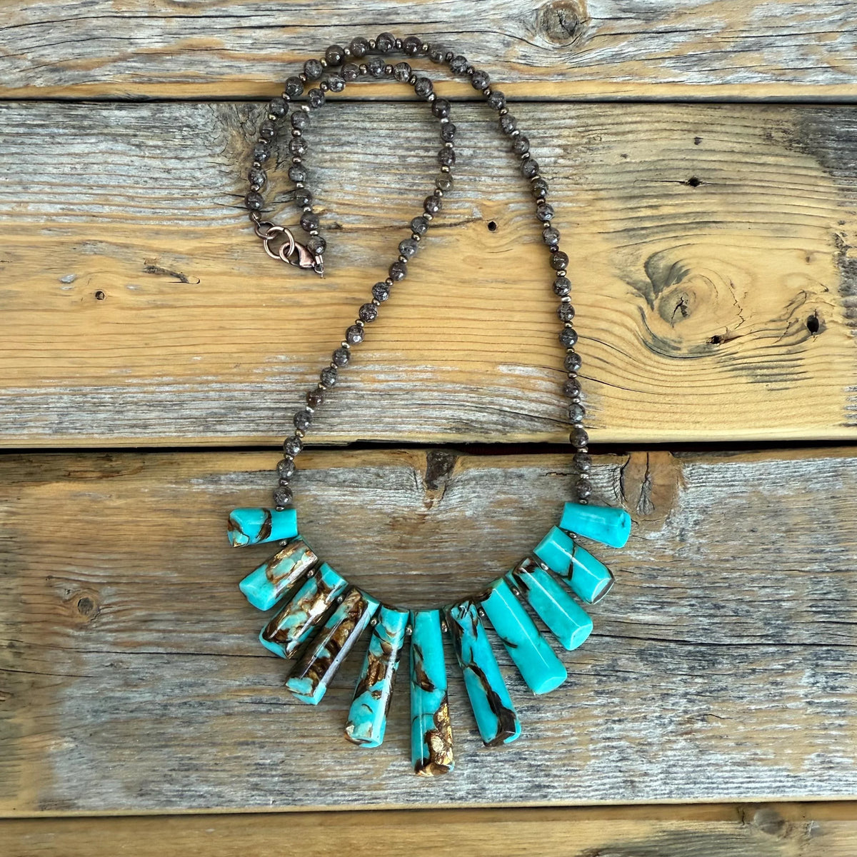 Chunky Turquoise Slab Necklace, Southwestern Beaded Statement Jewelry