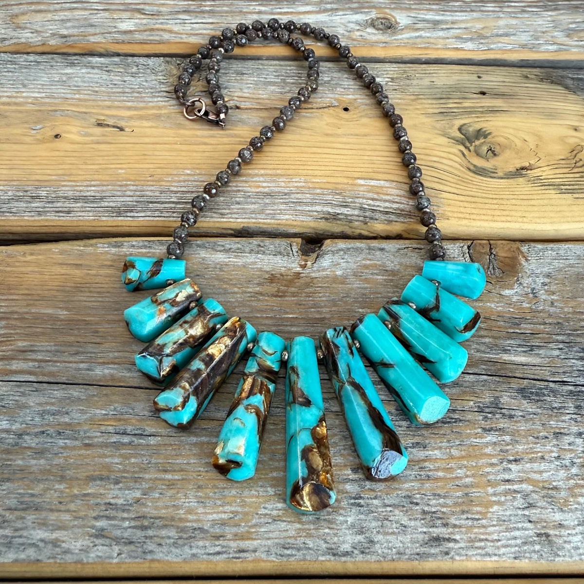 Chunky Turquoise Slab Necklace, Southwestern Beaded Statement Jewelry