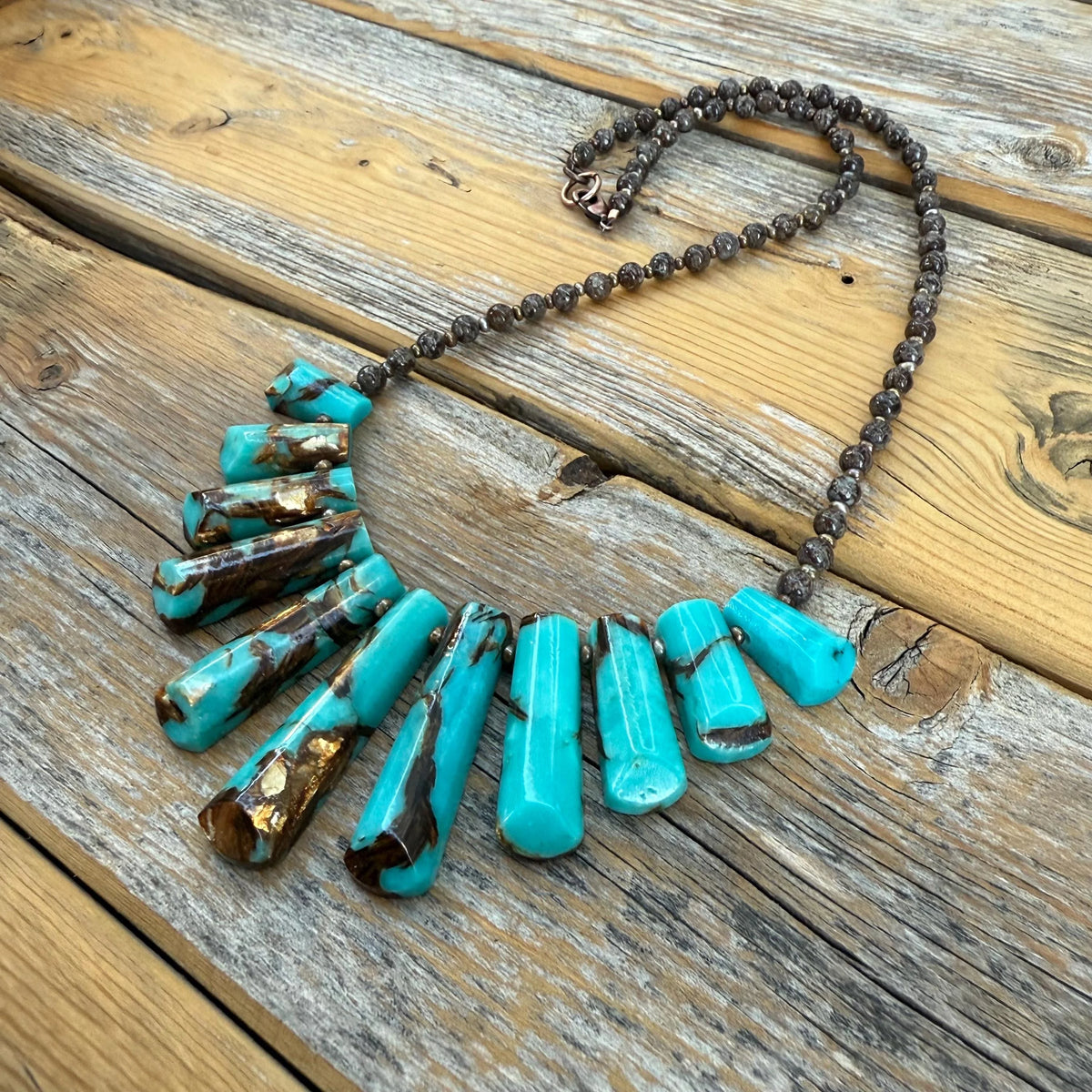 Chunky Turquoise Slab Necklace, Southwestern Beaded Statement Jewelry