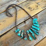 Chunky Turquoise Slab Necklace, Southwestern Beaded Statement Jewelry