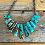 Chunky Turquoise Slab Necklace, Southwestern Beaded Statement Jewelry