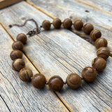 Chunky Wood Jasper Necklace, Boho Beaded Statement Jewelry