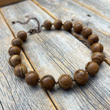 Chunky Wood Jasper Necklace, Boho Beaded Statement Jewelry