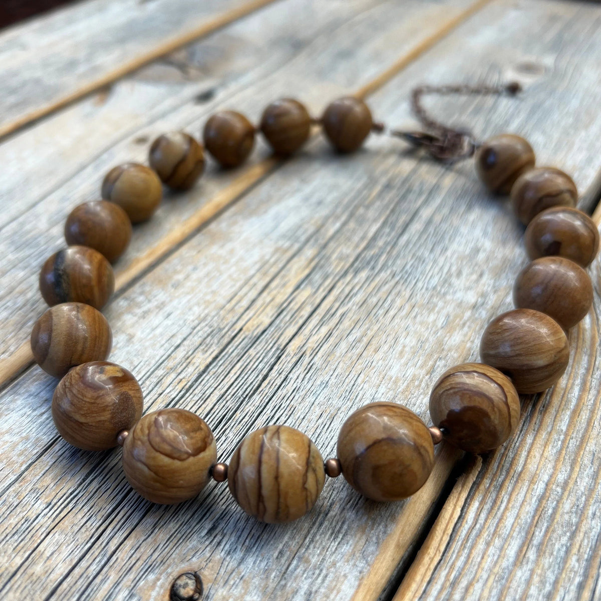 Chunky Wood Jasper Necklace, Boho Beaded Statement Jewelry