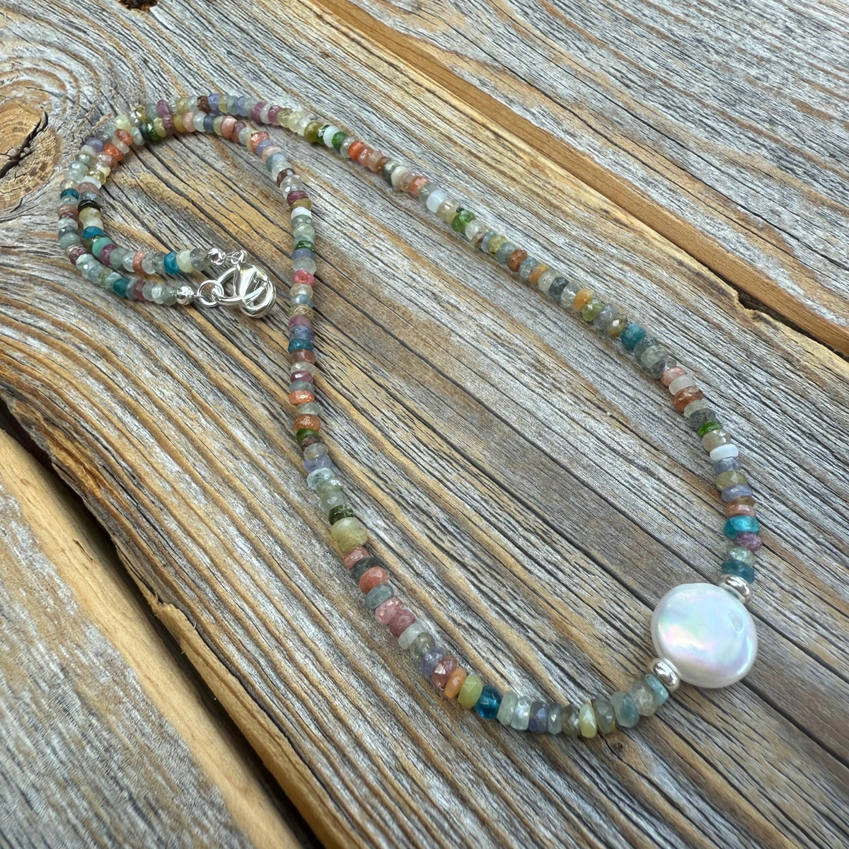 Coin Pearl Gemstone Necklace – Sterling Silver Layering Beaded Jewelry