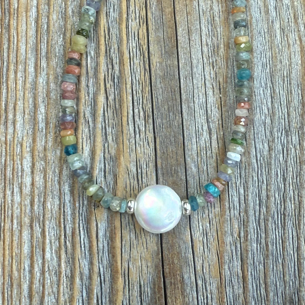 Coin Pearl Gemstone Necklace – Sterling Silver Layering Beaded Jewelry