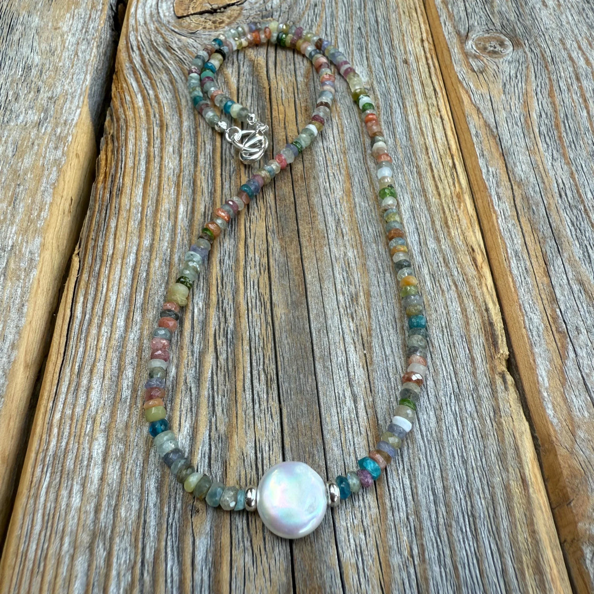 Coin Pearl Gemstone Necklace – Sterling Silver Layering Beaded Jewelry