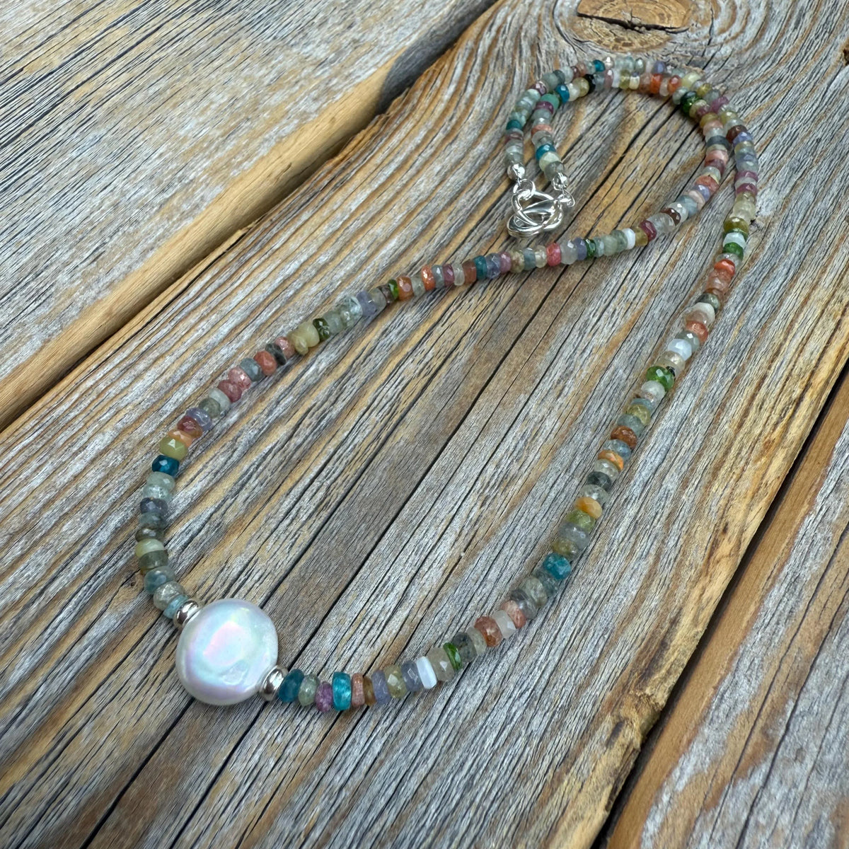 Coin Pearl Gemstone Necklace – Sterling Silver Layering Beaded Jewelry