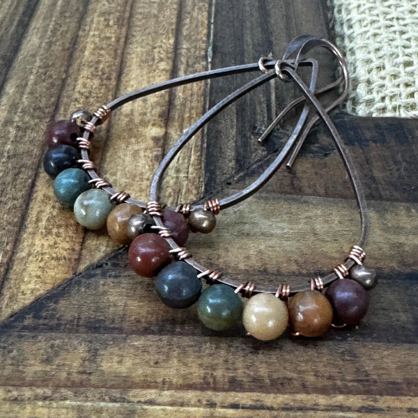 Copper Red Creek Jasper Teardrop Earrings – Handmade Boho Dangle Jewelry