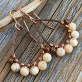 Copper Teardrop Earrings – African Opal, Boho Beaded Dangle