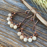 Copper Teardrop Earrings – African Opal, Boho Beaded Dangle