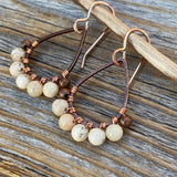 Copper Teardrop Earrings – African Opal, Boho Beaded Dangle