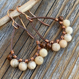 Copper Teardrop Earrings – African Opal, Boho Beaded Dangle