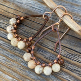 Copper Teardrop Earrings – African Opal, Boho Beaded Dangle