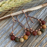 Copper Teardrop Earrings, Red Creek Jasper Boho Dangle Earrings