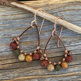 Copper Teardrop Earrings, Red Creek Jasper Boho Dangle Earrings