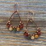 Copper Teardrop Earrings, Red Creek Jasper Boho Dangle Earrings