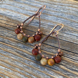 Copper Teardrop Earrings, Red Creek Jasper Boho Dangle Earrings
