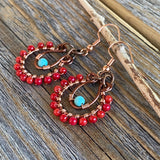 Coral and Turquoise Beaded Hoop Earrings – Handmade Copper Jewelry