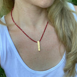 Coral Beaded Necklace, 24K Gold Rectangle Pendant, Dainty Jewelry