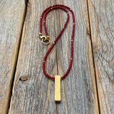 Coral Beaded Necklace, 24K Gold Rectangle Pendant, Dainty Jewelry
