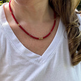 Coral Heishi Necklace, 14K Gold Plated Accents, Boho Jewelry