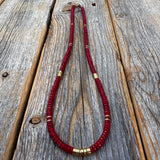 Coral Heishi Necklace, 14K Gold Plated Accents, Boho Jewelry