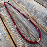 Coral Heishi Necklace, 14K Gold Plated Accents, Boho Jewelry