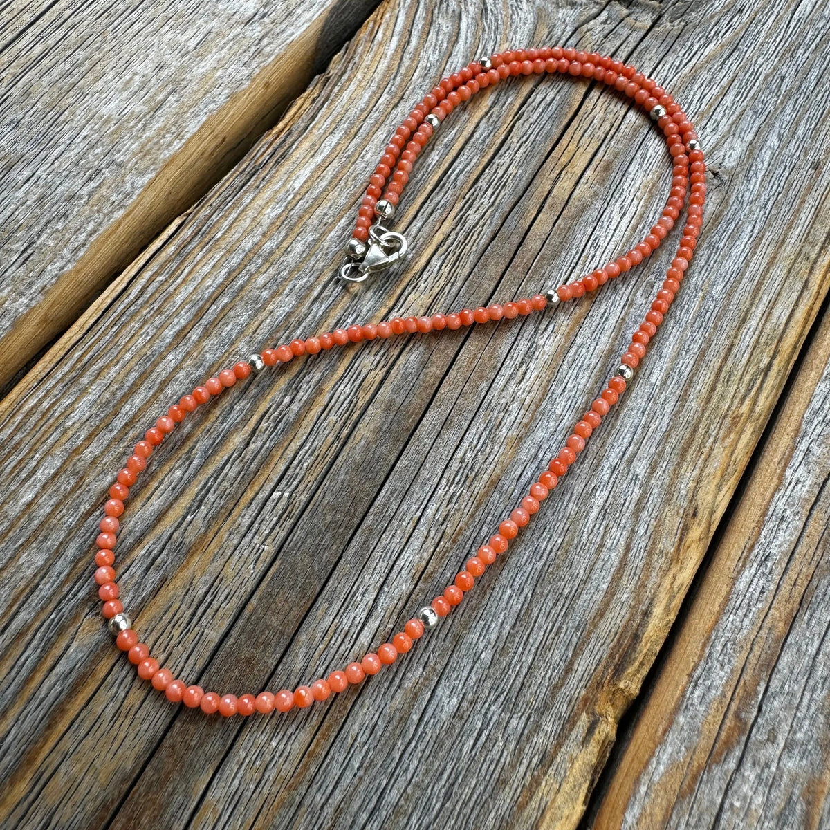 Dainty Angel Hair Coral Necklace, Sterling Silver Clasp, Layering Choker