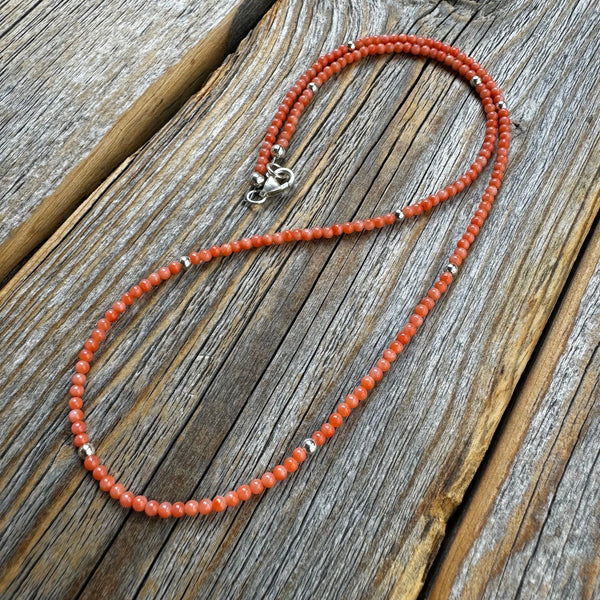 Dainty Angel Hair Coral Necklace, Sterling Silver Clasp, Layering Choker