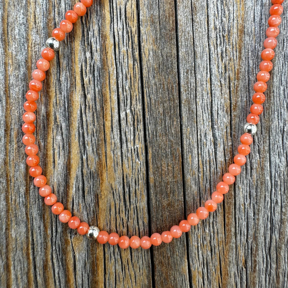 Dainty Angel Hair Coral Necklace, Sterling Silver Clasp, Layering Choker