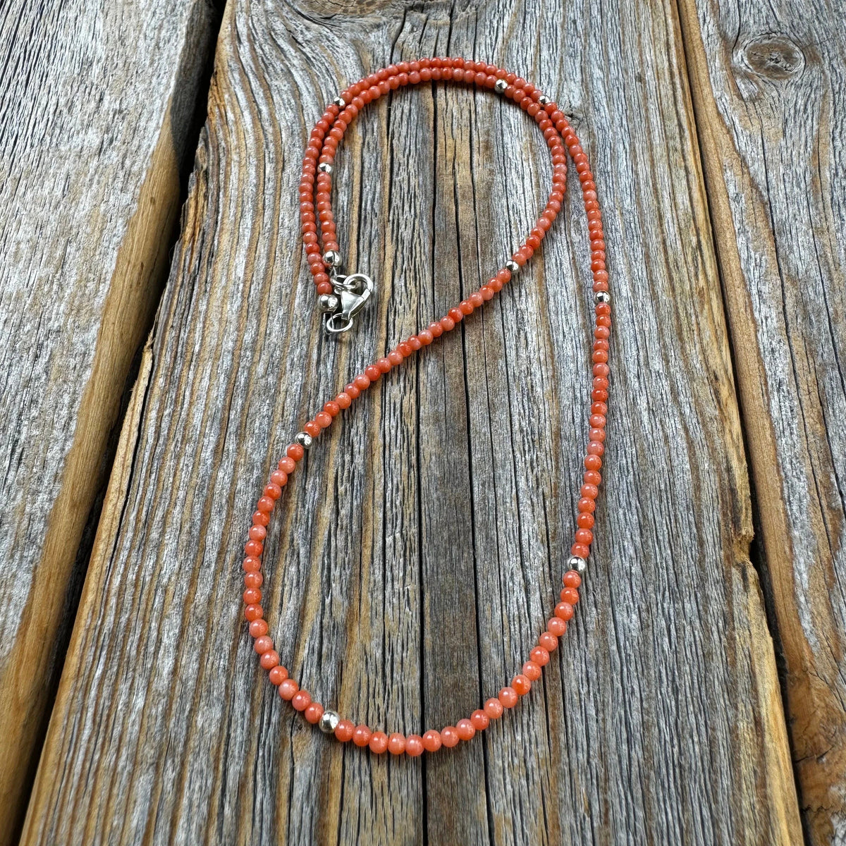 Dainty Angel Hair Coral Necklace, Sterling Silver Clasp, Layering Choker