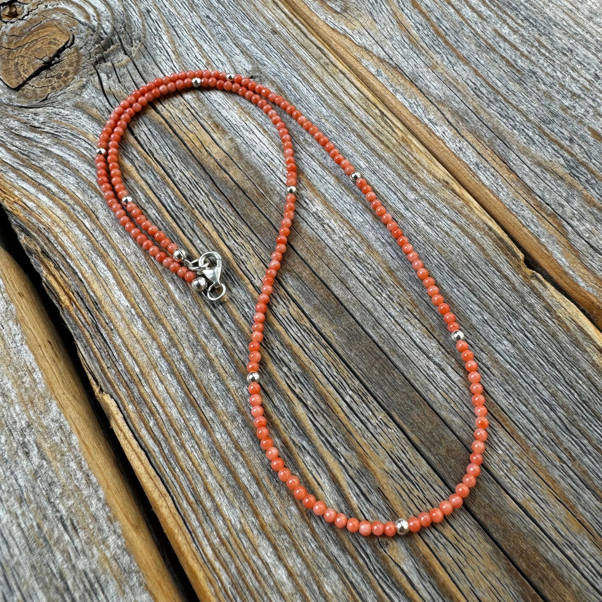 Dainty Angel Hair Coral Necklace, Sterling Silver Clasp, Layering Choker