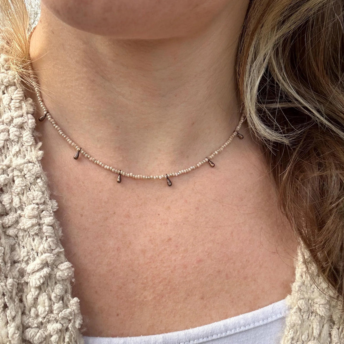Dainty Beaded Choker | Minimalist Copper Dangle Necklace