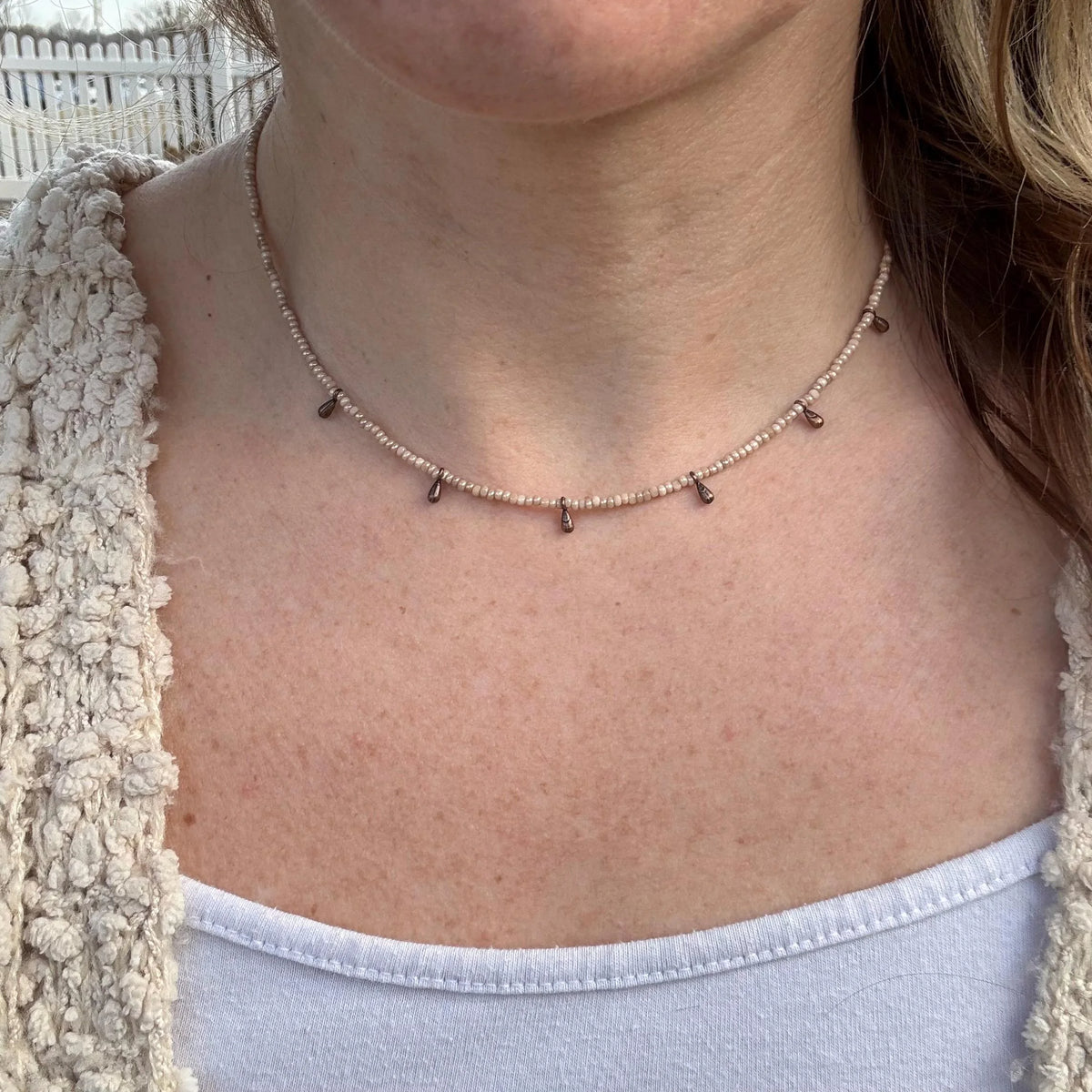 Dainty Beaded Choker | Minimalist Copper Dangle Necklace