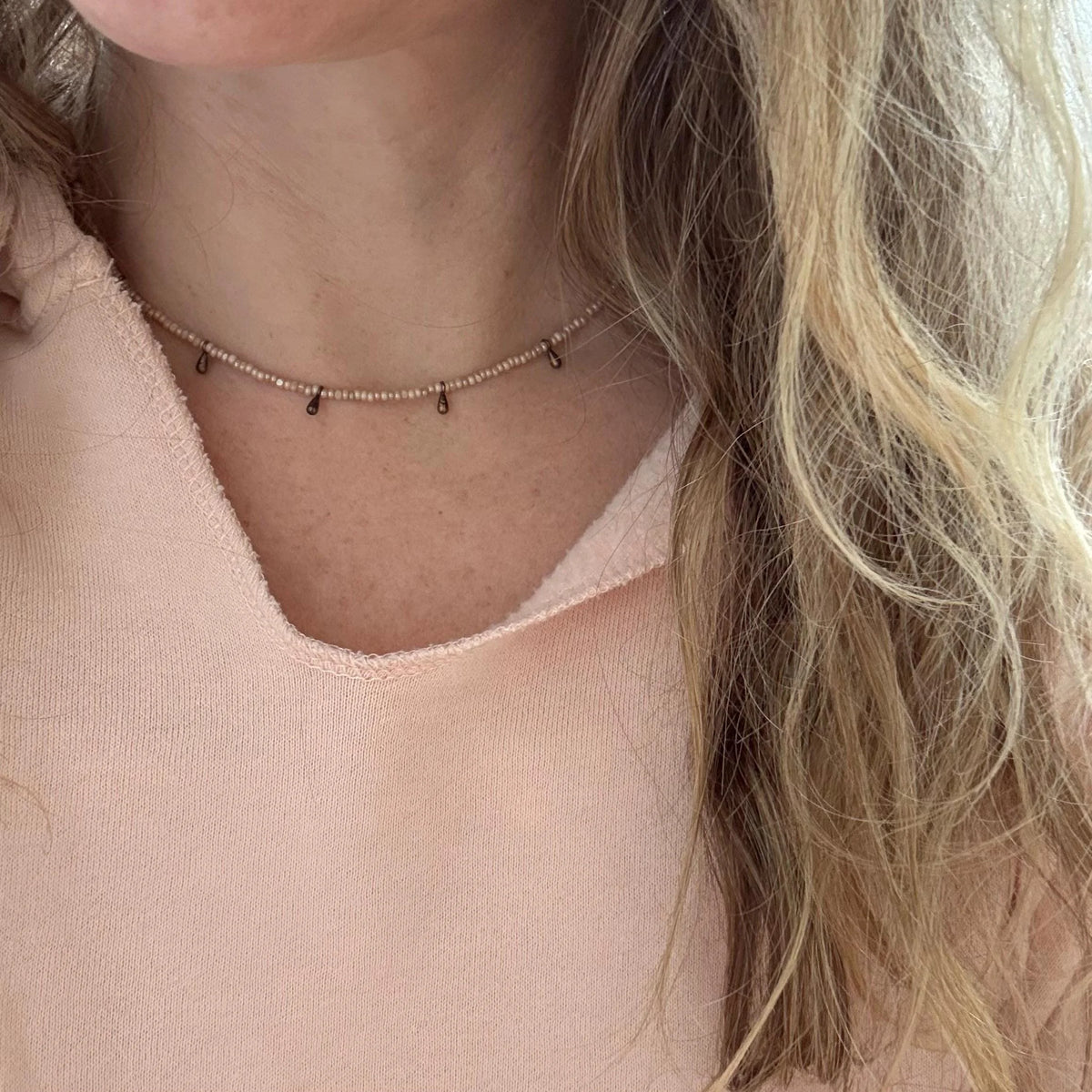 Dainty Beaded Choker | Minimalist Copper Dangle Necklace
