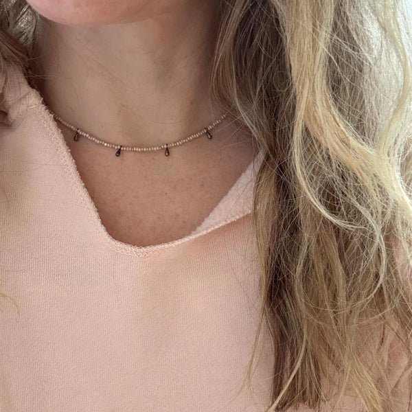 Dainty Beaded Choker | Minimalist Copper Dangle Necklace