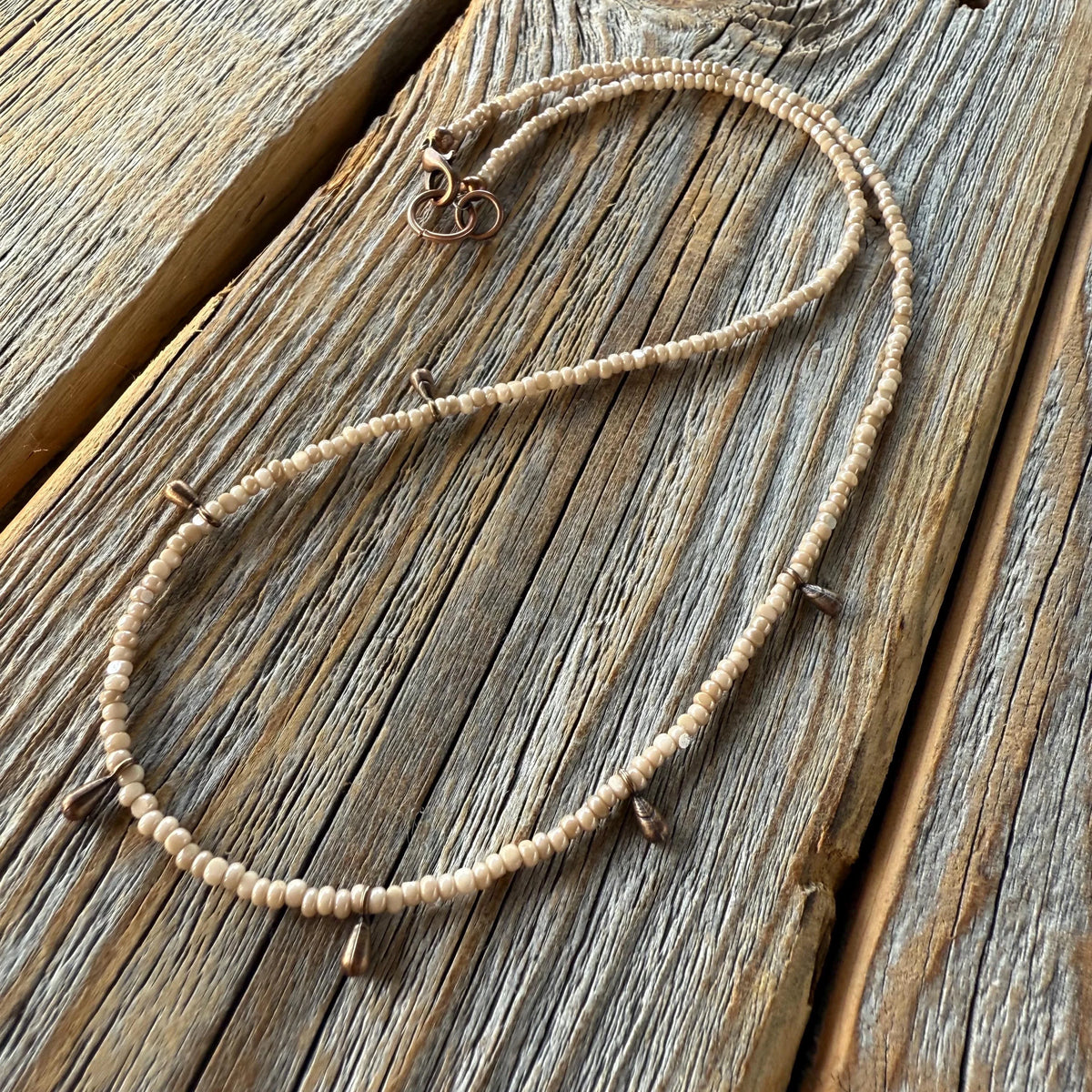 Dainty Beaded Choker | Minimalist Copper Dangle Necklace