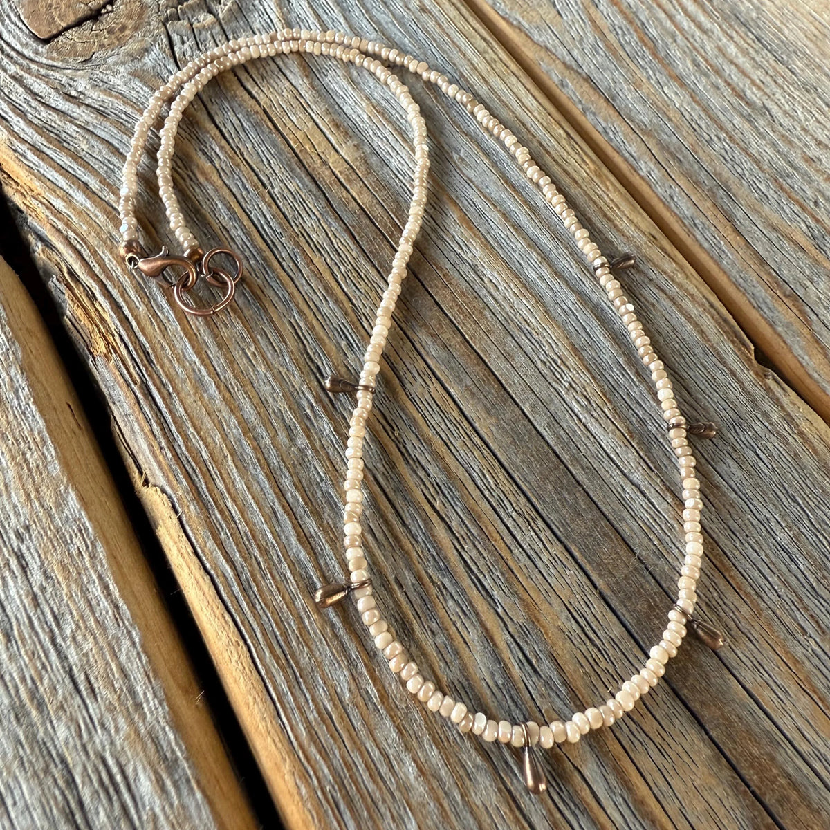 Dainty Beaded Choker | Minimalist Copper Dangle Necklace